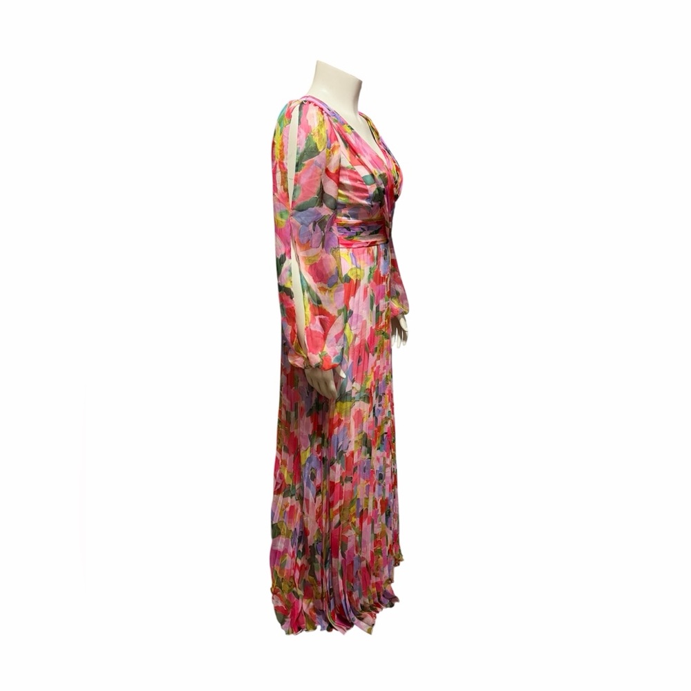 NWT Betsy & Adam Size 8 Floral Long Sleeve Cold Shoulder Pleated Gown Formal - Picture 2 of 12